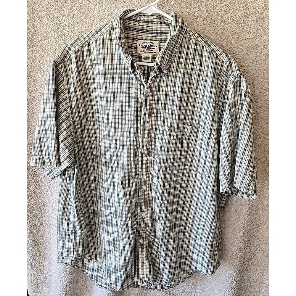 Mens Ralph Lauren‎ Jeans Co Short Sleeve Plaid Shirt Size XL Button Down Cotton